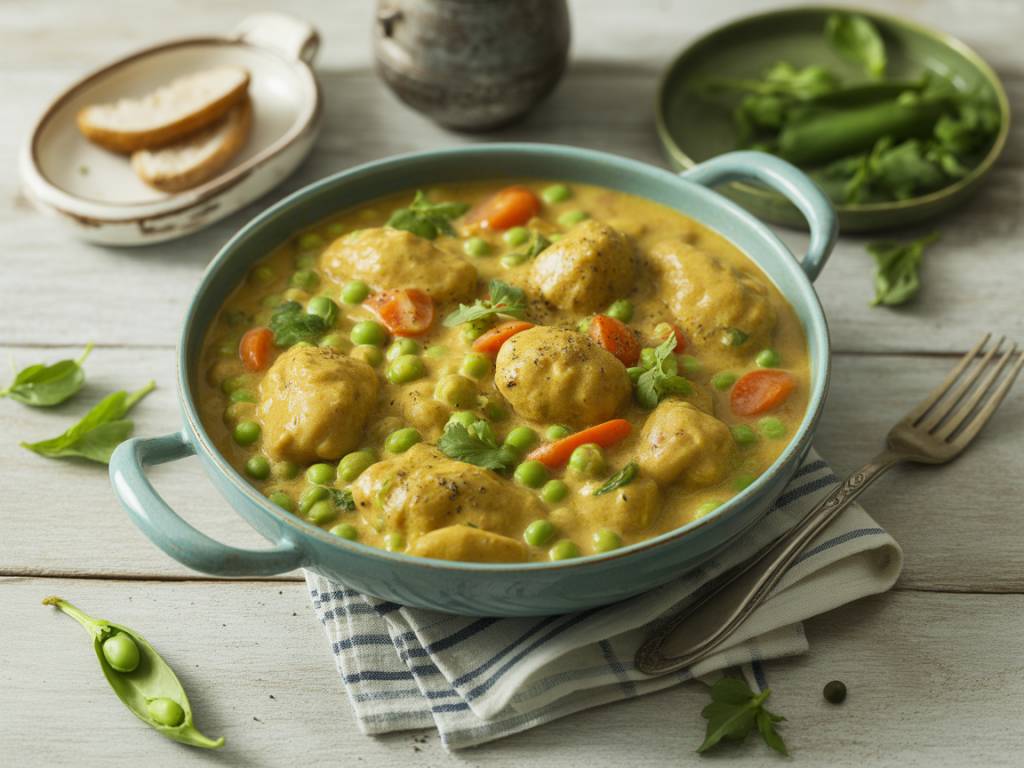 Recette de lotte à la crème de curry et petits pois