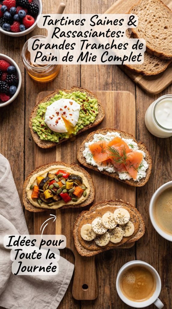 Grandes tranches de pain de mie complet : idées de tartines saines et rassasiantes pour toute la journée