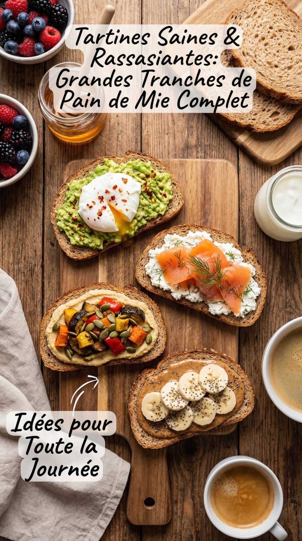 Grandes tranches de pain de mie complet : idées de tartines saines et rassasiantes pour toute la journée